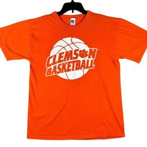 Russell Athletic Clemson Basketball T Shirt Mens Medium Orange Y2K Retro Graphic